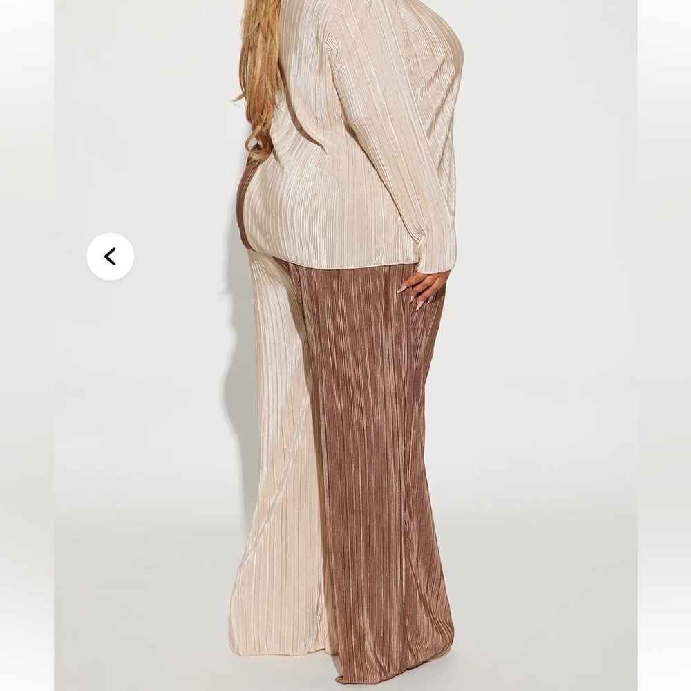 New Fashion Nova Brown & Light Beige Ribbed Highrise Flowy Pants Size XL - Picture 3 of 9